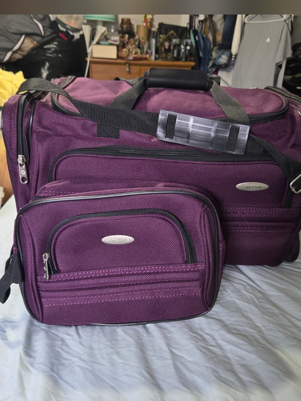 Samsonite Duffle Travel Bag With Matching Small Bag Purple Like New